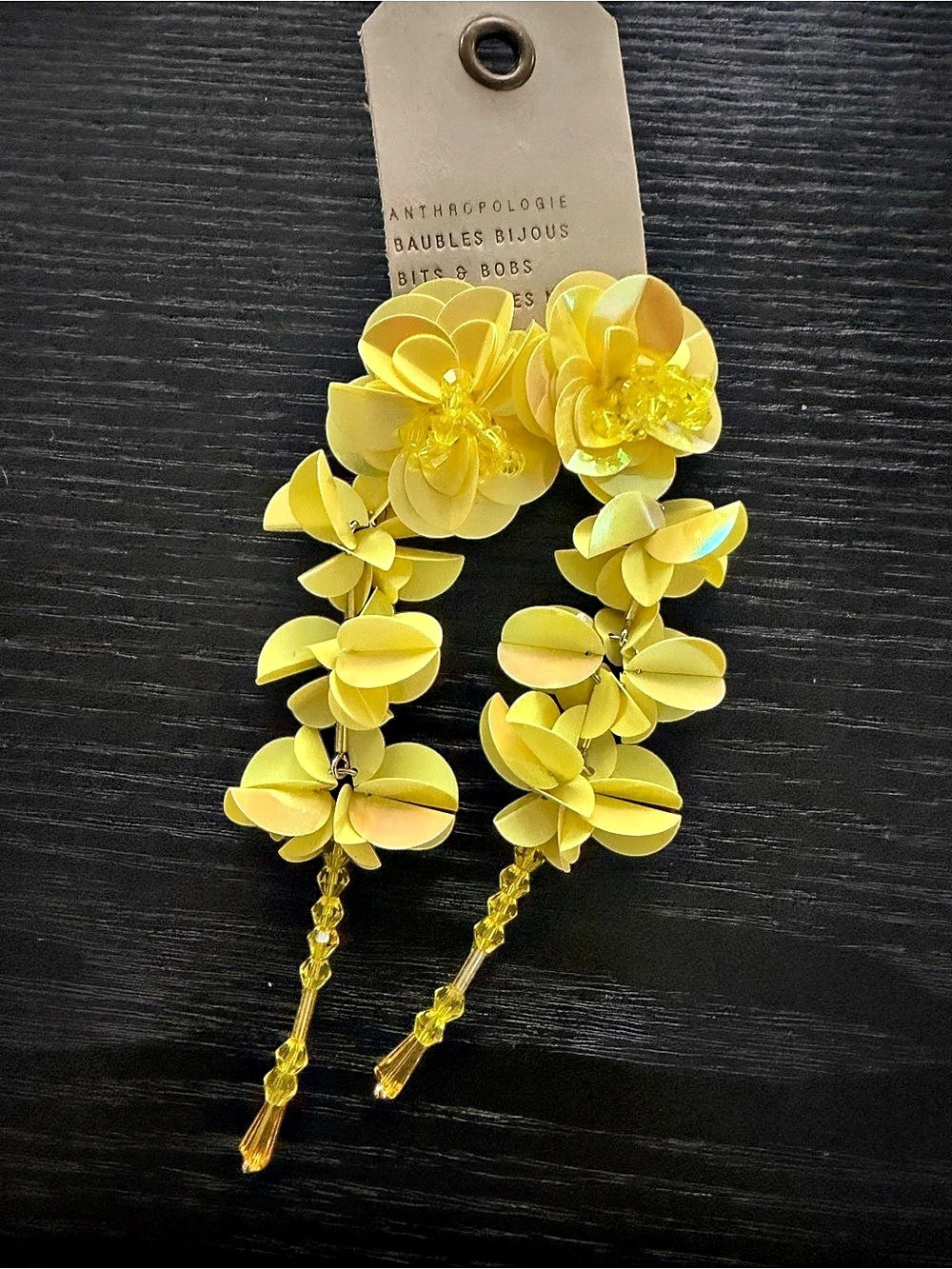Anthropologie Yellow Floral Dangle Earrings NWT